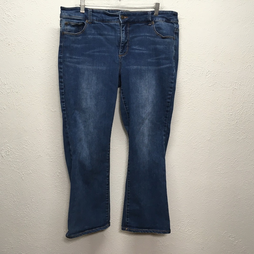 Chicos Size 2.5 Short So‎ Slimming Jeans 36x28 Blue Stretch Denim Womens L 14
